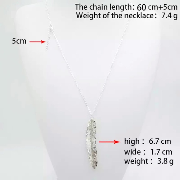🎀New Silver Tone Feather Long Necklace - Picture 3 of 5